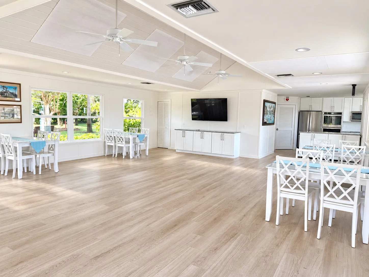 The bright, airy interior of the Snug Harbor clubhouse